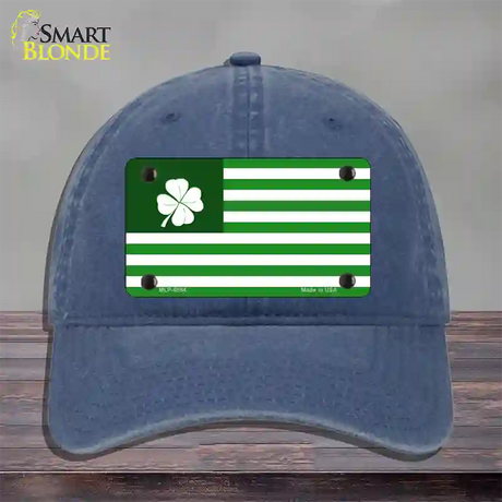 Green Shamrock Flag Novelty License Plate Hat Unconstructed Cotton / Navy