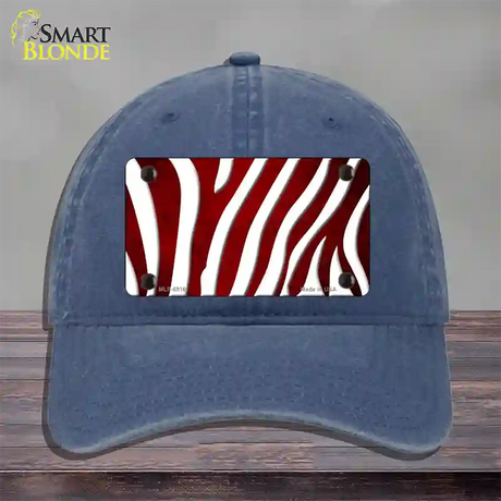 Red White Zebra Oil Rubbed Novelty License Plate Hat Unconstructed Cotton / Navy