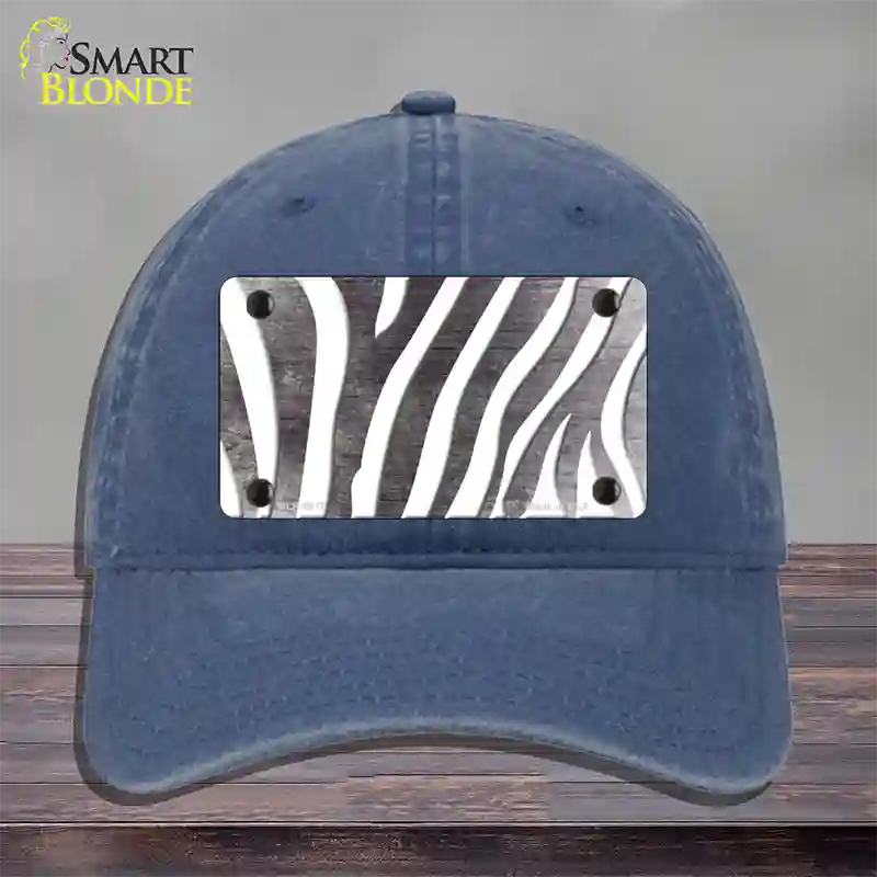 Black White Zebra Oil Rubbed Novelty License Plate Hat Unconstructed Cotton / Navy