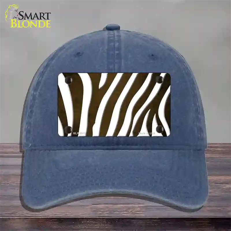 Brown White Zebra Oil Rubbed Novelty License Plate Hat Unconstructed Cotton / Navy