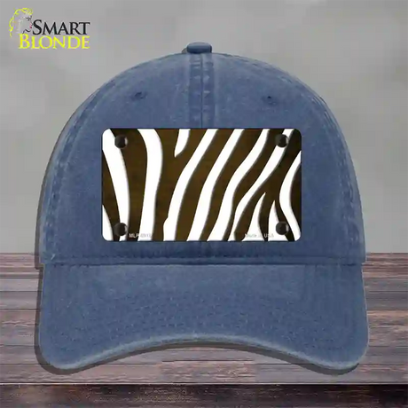 Brown White Zebra Oil Rubbed Novelty License Plate Hat Unconstructed Cotton / Navy