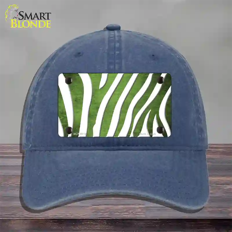 Lime Green White Zebra Oil Rubbed Novelty License Plate Hat Unconstructed Cotton / Navy