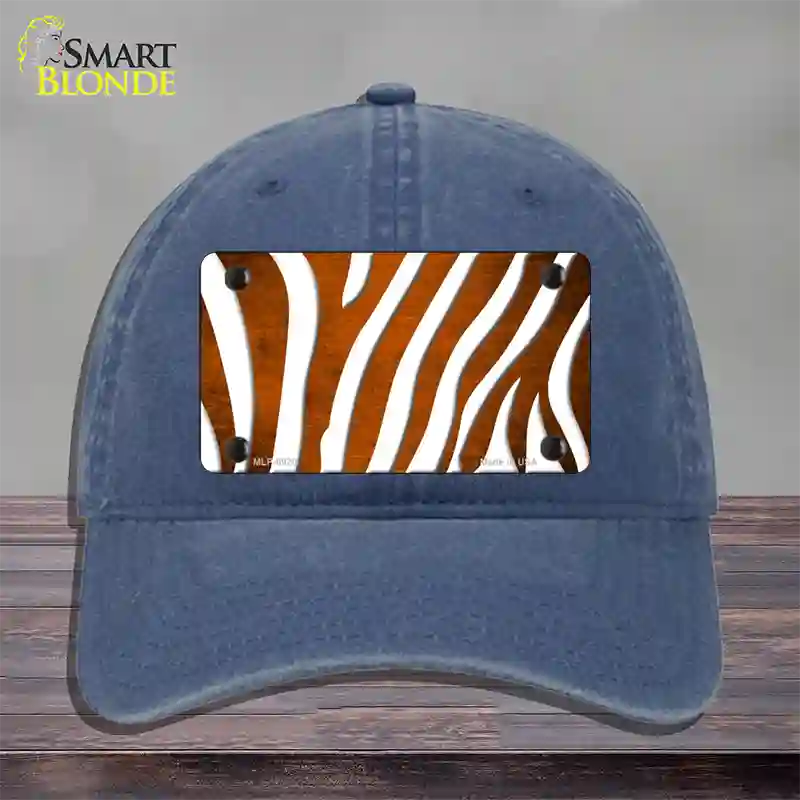 Orange White Zebra Oil Rubbed Novelty License Plate Hat Unconstructed Cotton / Navy