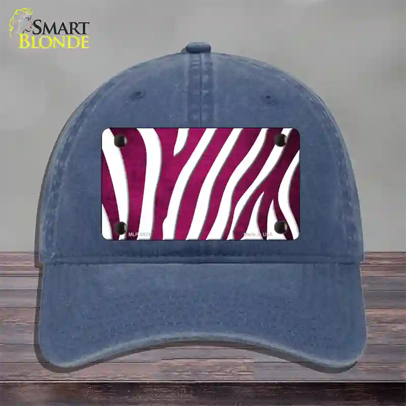 Pink White Zebra Oil Rubbed Novelty License Plate Hat Unconstructed Cotton / Navy