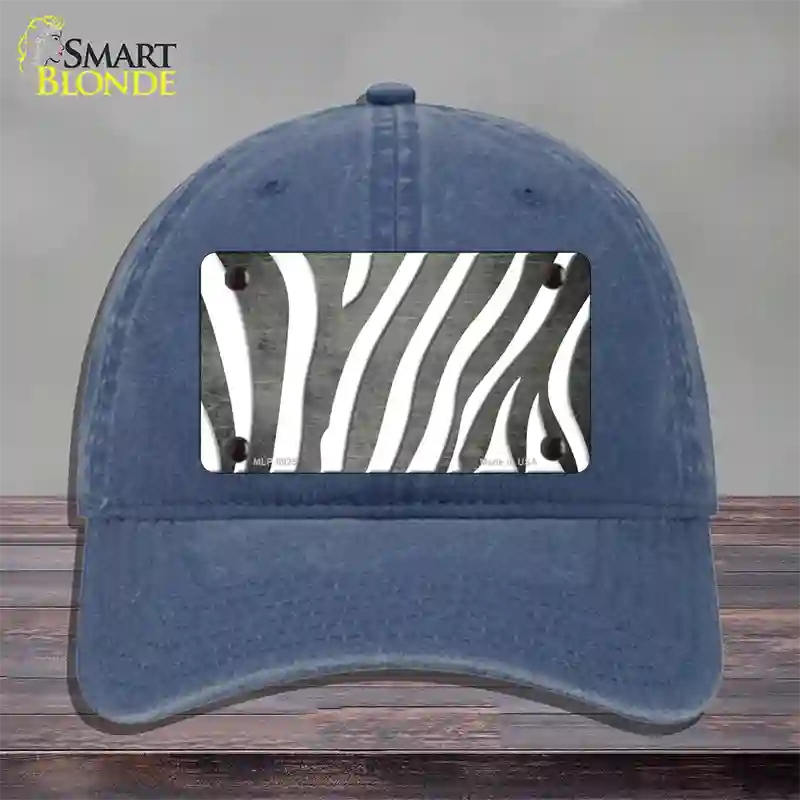 Gray White Zebra Oil Rubbed Novelty License Plate Hat Unconstructed Cotton / Navy