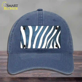 Light Blue White Zebra Oil Rubbed Novelty License Plate Hat Unconstructed Cotton / Navy