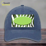 Lime Green White Zebra Oval Oil Rubbed Novelty License Plate Hat Unconstructed Cotton / Navy