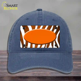 Orange White Zebra Oval Oil Rubbed Novelty License Plate Hat Unconstructed Cotton / Navy