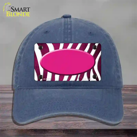 Pink White Zebra Oval Oil Rubbed Novelty License Plate Hat Unconstructed Cotton / Navy