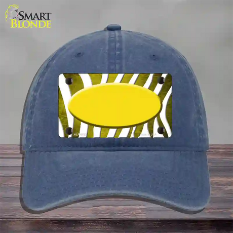 Yellow White Zebra Oval Oil Rubbed Novelty License Plate Hat Unconstructed Cotton / Navy