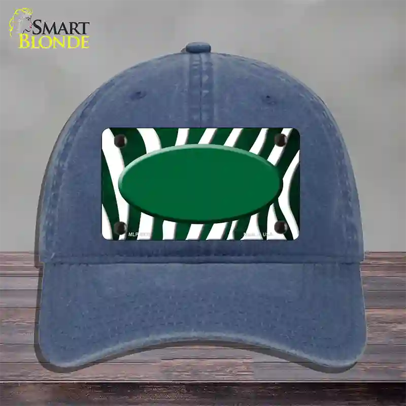 Green White Zebra Oval Oil Rubbed Novelty License Plate Hat Unconstructed Cotton / Navy