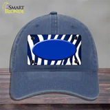 Blue White Zebra Oval Oil Rubbed Novelty License Plate Hat Unconstructed Cotton / Navy