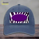 Purple White Zebra Oval Oil Rubbed Novelty License Plate Hat Unconstructed Cotton / Navy