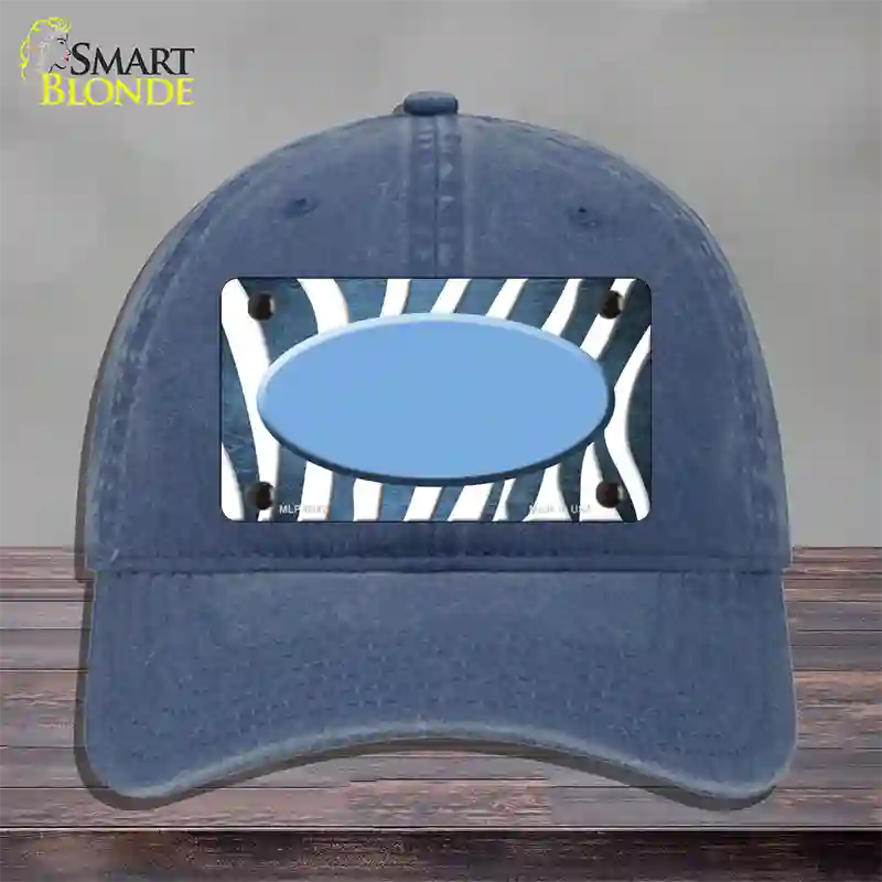 Light Blue White Zebra Oval Oil Rubbed Novelty License Plate Hat Unconstructed Cotton / Navy