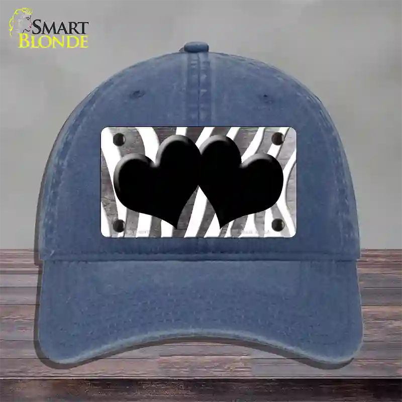 Black White Zebra Hearts Oil Rubbed Novelty License Plate Hat Unconstructed Cotton / Navy