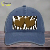 Brown White Zebra Hearts Oil Rubbed Novelty License Plate Hat Unconstructed Cotton / Navy