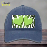 Lime Green White Zebra Hearts Oil Rubbed Novelty License Plate Hat Unconstructed Cotton / Navy