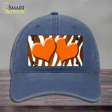 Orange White Zebra Hearts Oil Rubbed Novelty License Plate Hat Unconstructed Cotton / Navy