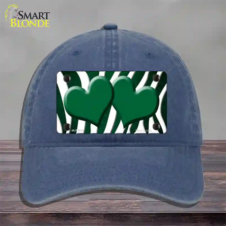 Green White Zebra Hearts Oil Rubbed Novelty License Plate Hat Unconstructed Cotton / Navy