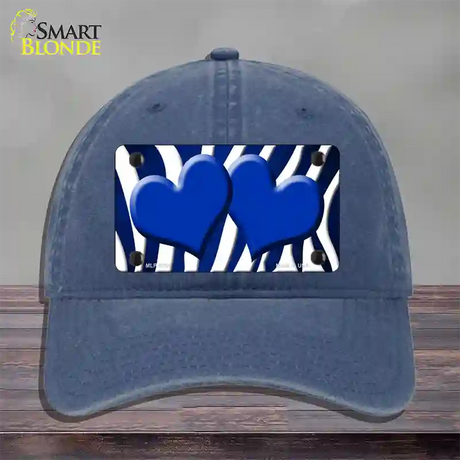 Blue White Zebra Hearts Oil Rubbed Novelty License Plate Hat Unconstructed Cotton / Navy