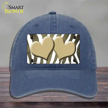 Gold White Zebra Hearts Oil Rubbed Novelty License Plate Hat Unconstructed Cotton / Navy