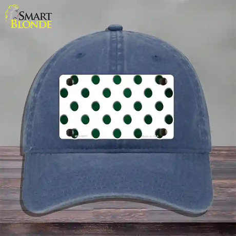 Green White Dots Oil Rubbed Novelty License Plate Hat Unconstructed Cotton / Navy