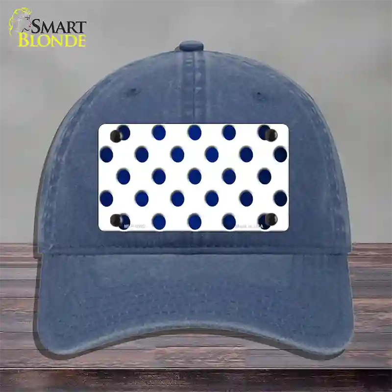 Blue White Dots Oil Rubbed Novelty License Plate Hat Unconstructed Cotton / Navy