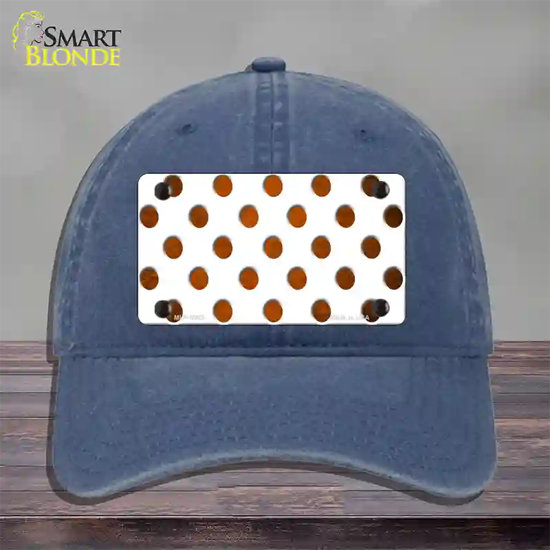 Orange White Dots Oil Rubbed Novelty License Plate Hat Unconstructed Cotton / Navy