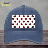 Red White Dots Oil Rubbed Novelty License Plate Hat Unconstructed Cotton / Navy