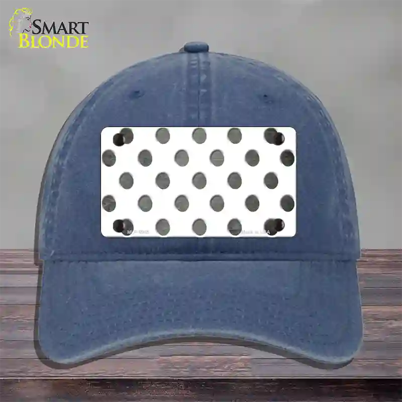 Gray White Dots Oil Rubbed Novelty License Plate Hat Unconstructed Cotton / Navy