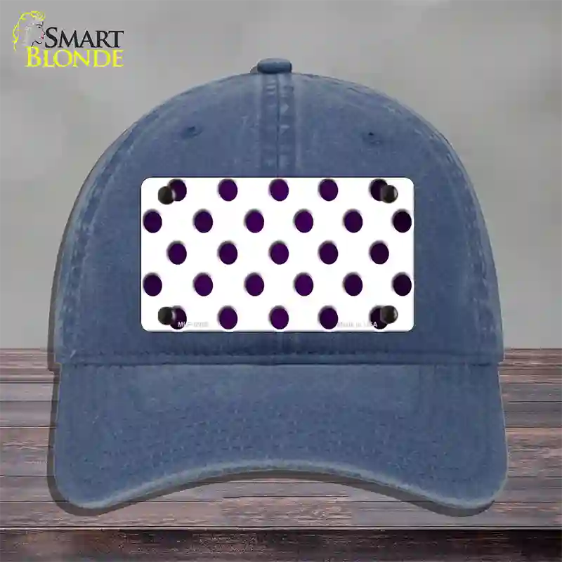 Purple White Dots Oil Rubbed Novelty License Plate Hat Unconstructed Cotton / Navy