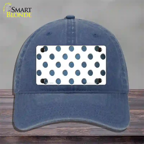 Light Blue White Dots Oil Rubbed Novelty License Plate Hat Unconstructed Cotton / Navy