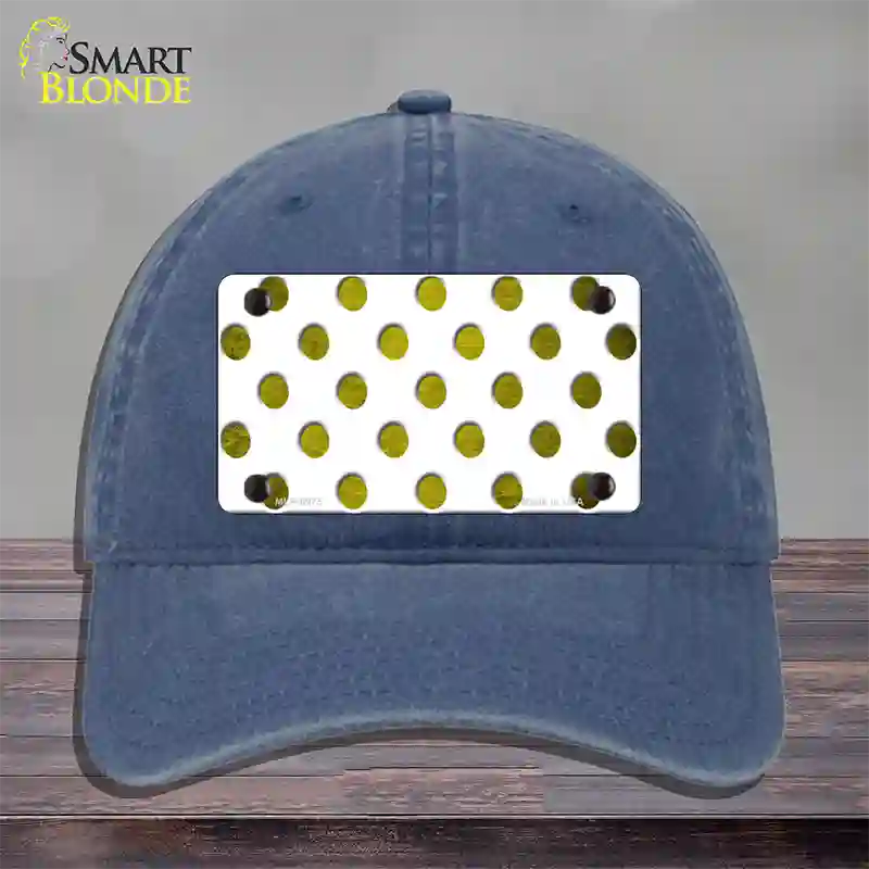 Yellow White Dots Oil Rubbed Novelty License Plate Hat Unconstructed Cotton / Navy