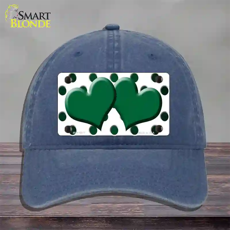 Green White Dots Hearts Oil Rubbed Novelty License Plate Hat Unconstructed Cotton / Navy