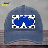 Blue White Dots Hearts Oil Rubbed Novelty License Plate Hat Unconstructed Cotton / Navy