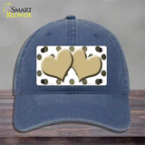 Gold White Dots Hearts Oil Rubbed Novelty License Plate Hat Unconstructed Cotton / Navy