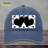 Black White Dots Hearts Oil Rubbed Novelty License Plate Hat Unconstructed Cotton / Navy