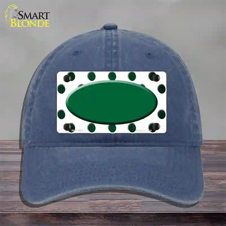 Green White Dots Oval Oil Rubbed Novelty License Plate Hat Unconstructed Cotton / Navy