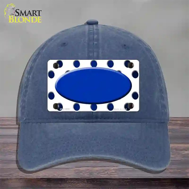 Blue White Dots Oval Oil Rubbed Novelty License Plate Hat Unconstructed Cotton / Navy