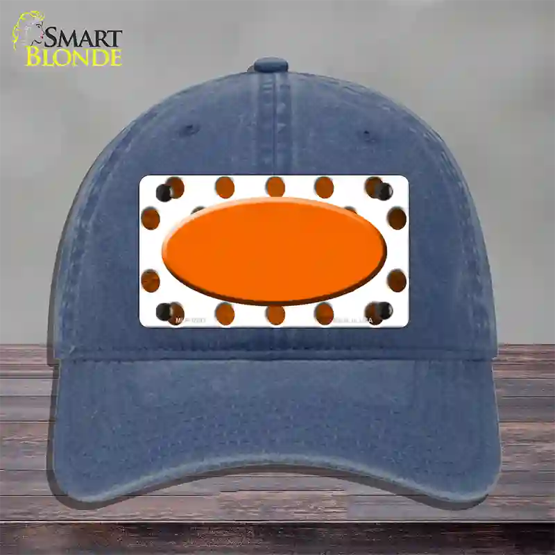 Orange White Dots Oval Oil Rubbed Novelty License Plate Hat Unconstructed Cotton / Navy