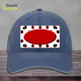 Red White Dots Oval Oil Rubbed Novelty License Plate Hat Unconstructed Cotton / Navy