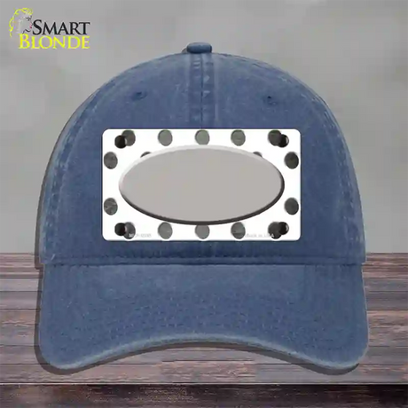 Gray White Dots Oval Oil Rubbed Novelty License Plate Hat Unconstructed Cotton / Navy