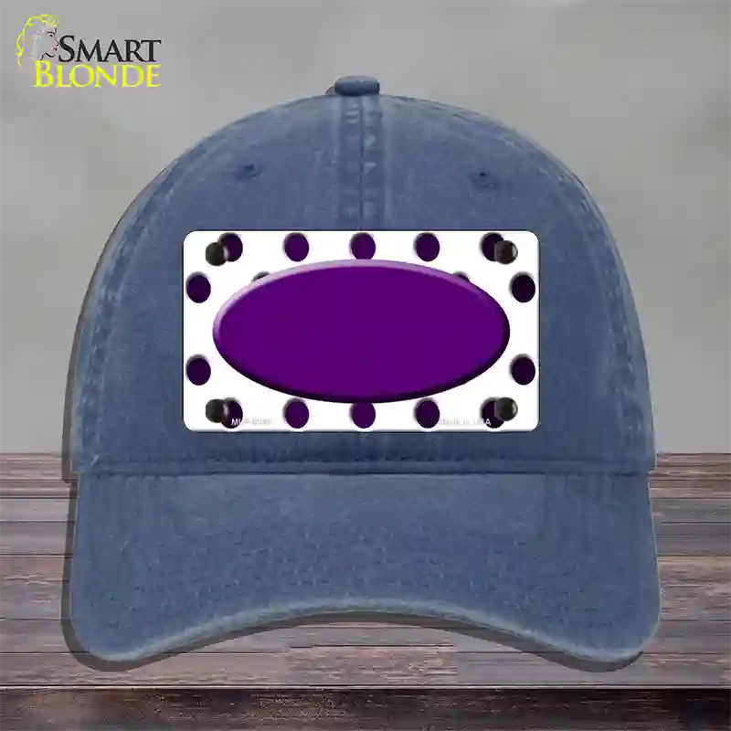 Purple White Dots Oval Oil Rubbed Novelty License Plate Hat Unconstructed Cotton / Navy