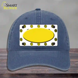 Yellow White Dots Oval Oil Rubbed Novelty License Plate Hat Unconstructed Cotton / Navy