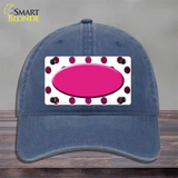 Pink White Dots Oval Oil Rubbed Novelty License Plate Hat Unconstructed Cotton / Navy