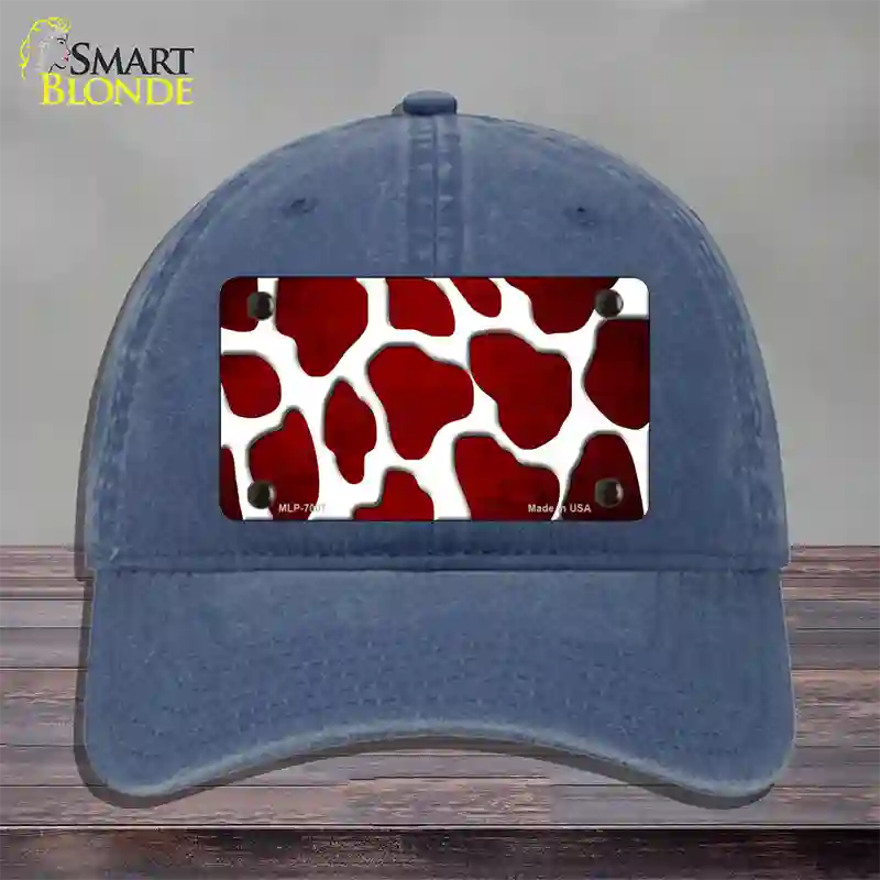 Red White Giraffe Oil Rubbed Novelty License Plate Hat Unconstructed Cotton / Navy