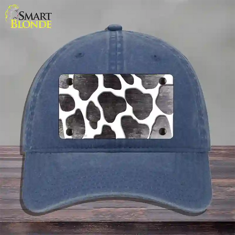 Black White Giraffe Oil Rubbed Novelty License Plate Hat Unconstructed Cotton / Navy