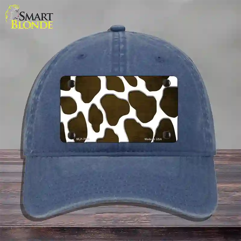 Brown White Giraffe Oil Rubbed Novelty License Plate Hat Unconstructed Cotton / Navy