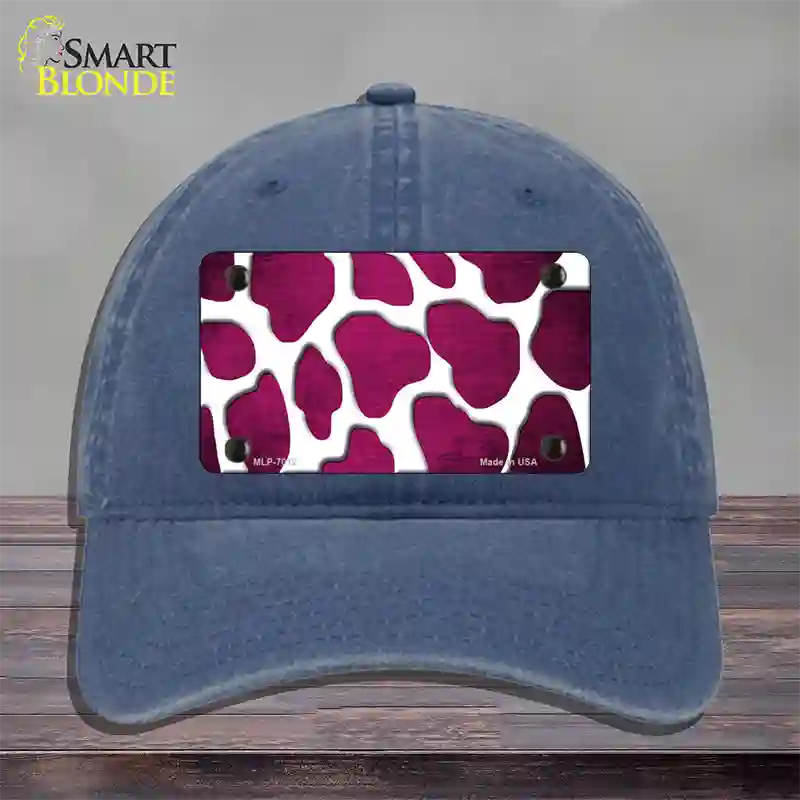 Pink White Giraffe Oil Rubbed Novelty License Plate Hat Unconstructed Cotton / Navy