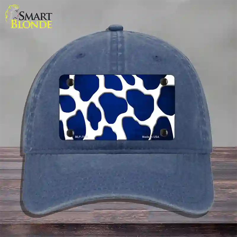 Blue White Giraffe Oil Rubbed Novelty License Plate Hat Unconstructed Cotton / Navy